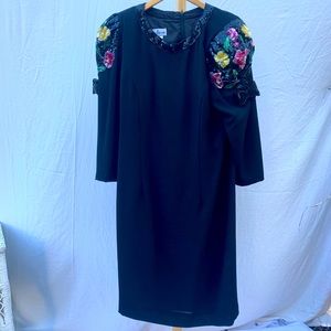 L Magnin Jack Bryan Black Beaded Vintage Dress